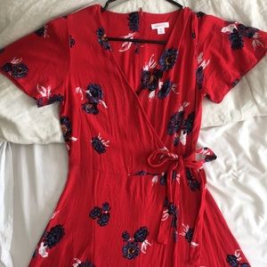 Red floral mini dress